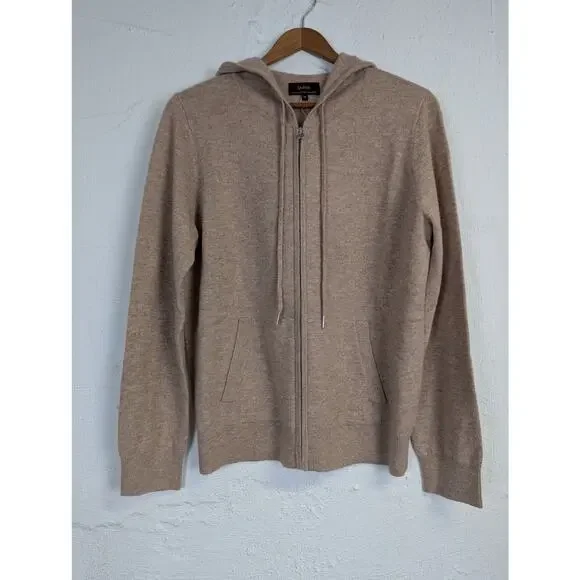 Quince Mongolian Cashmere Full Zip Hoodie Womens Small Oatmeal Neutral Cozy Lux - Picture 3 of 8